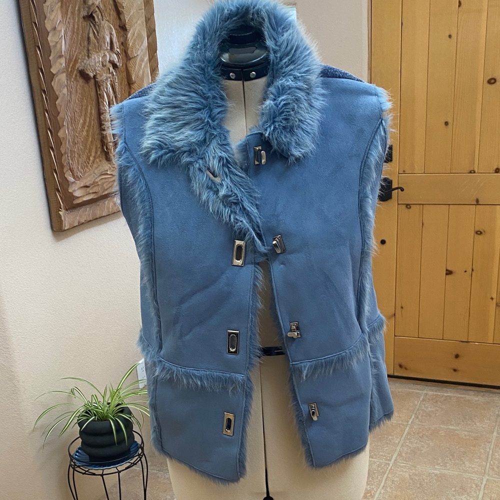 Lisa International Sky Blue Faux Fur Vest